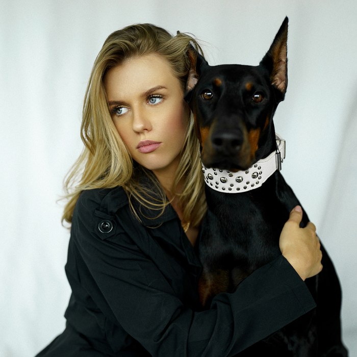 Kate with one of her Dobermans